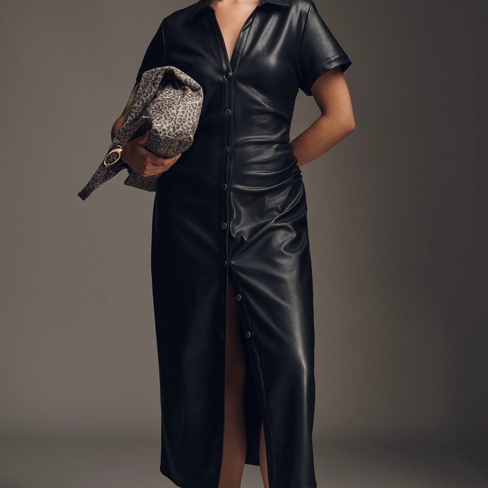 Anthropologie Black Faux Leather Dress